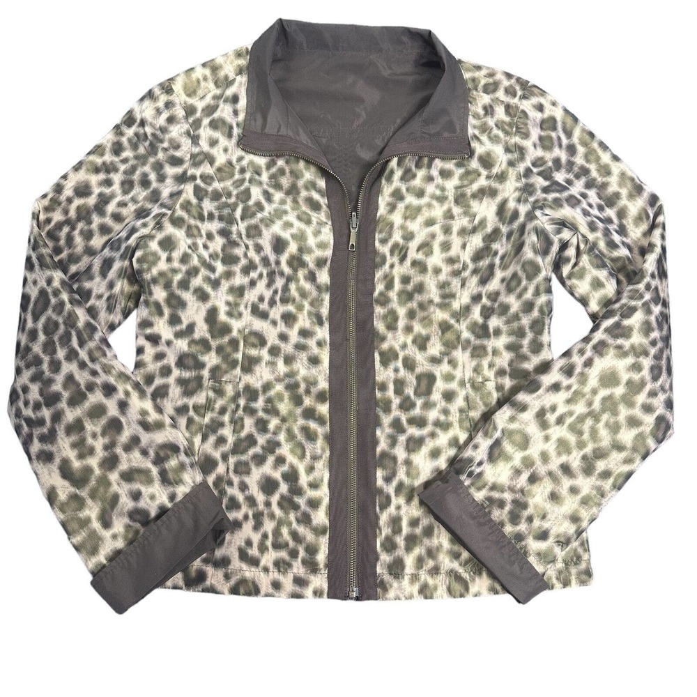 Lafayette 148 Reversible Jacket Womens Sz‎ 8 Brown Animal Print Windbreaker Coat